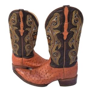 El General 1901 Cowboy Boots Mens 10 Brown Cognac Ostrich Print Leather Western